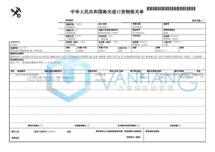 巴西冷冻鸡肉进口报关手续