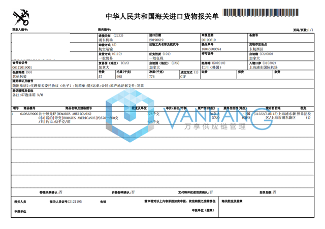 加拿大进口波士顿龙虾报关