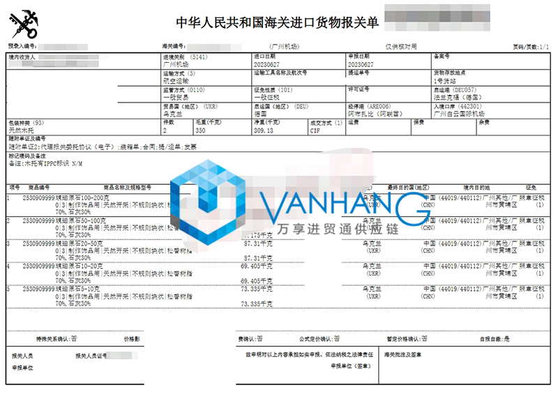 乌克兰琥珀原石进口清关流程